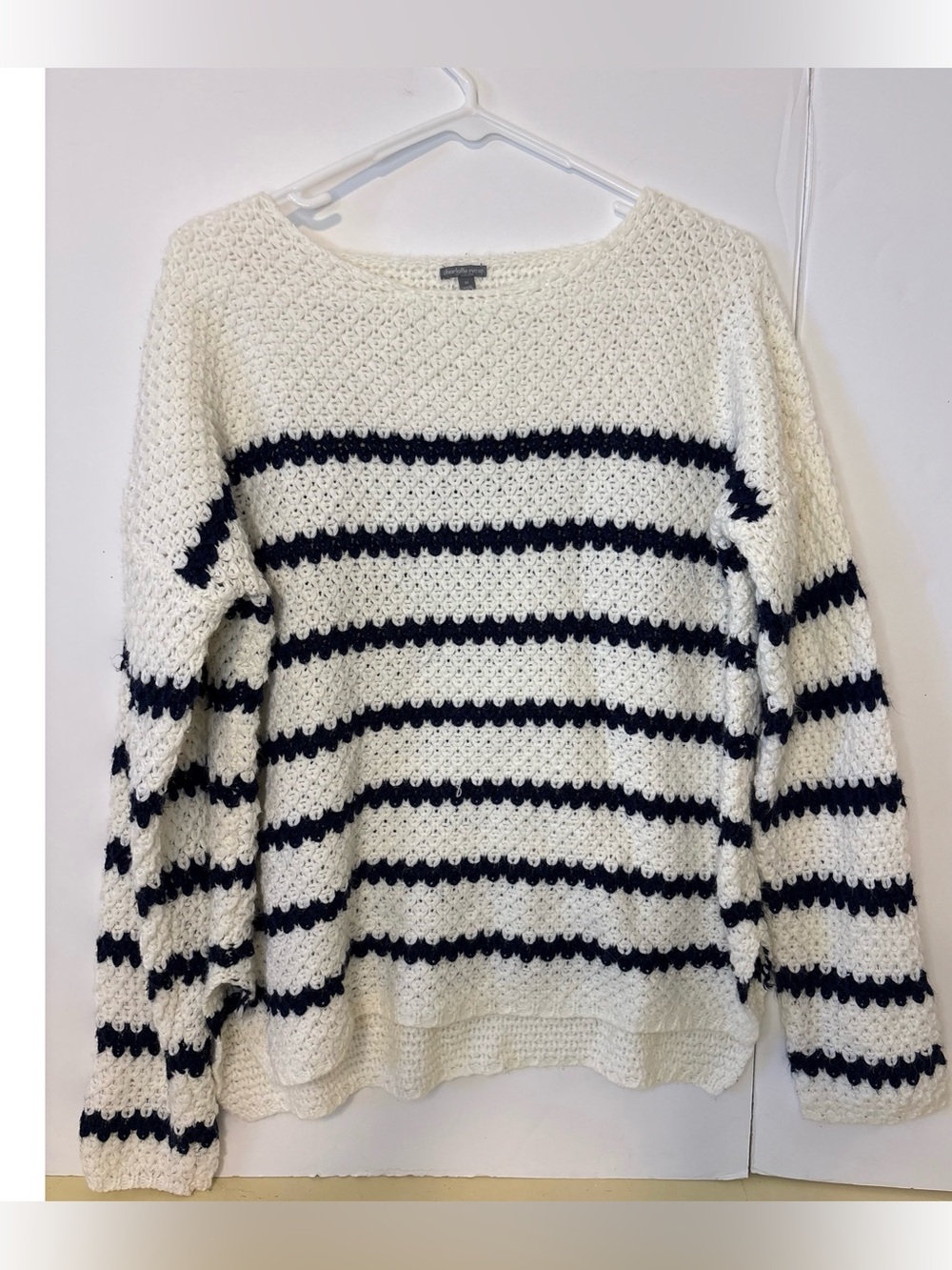 Charlotte Russe Cream and Black Striped Crewneck Sweater